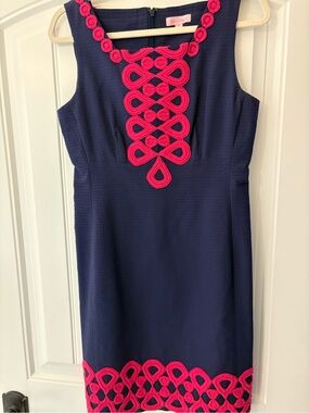 Lilly Pulitzer Navy and Hot Pink Sleeveless Sheath Dress sz 6 EUC